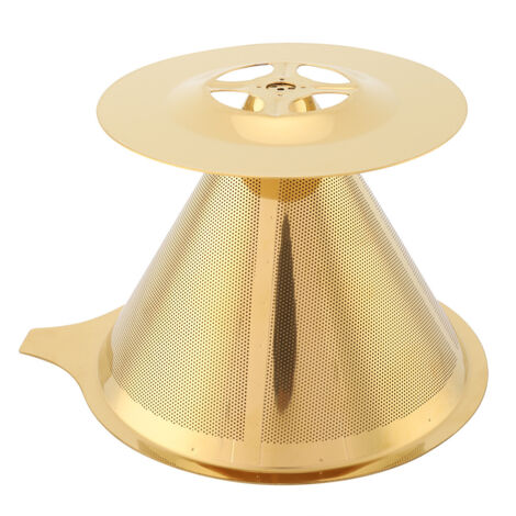Kaffeefilter aus Edelstahl und goldfarbenem Titan mit Ständer und Griff