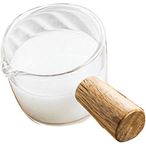 Kaffeeglas mit Holzgriff, 50 ml Messbecher aus Glas, praktischer Kaffeemessbecher zum Ausgießen.