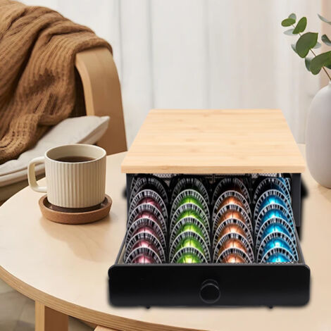 Kaffeekapsel-Organizer mit 40 Fächern und rustikaler Holzplatte für Küche, Büro und Zuhause