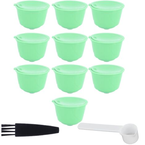 Kaffeekapsel-Set aus Edelstahl mit Filter für die DOLCE GUSTO Maschine (Grün, 10 Kapseln, 1 Löffel, 1 Bürste)