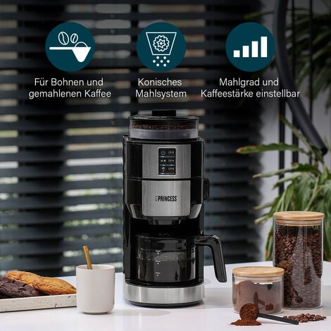 Kaffeemaschine 6 Tassen mit Mahlwerk für Bohnen & Filterkaffee