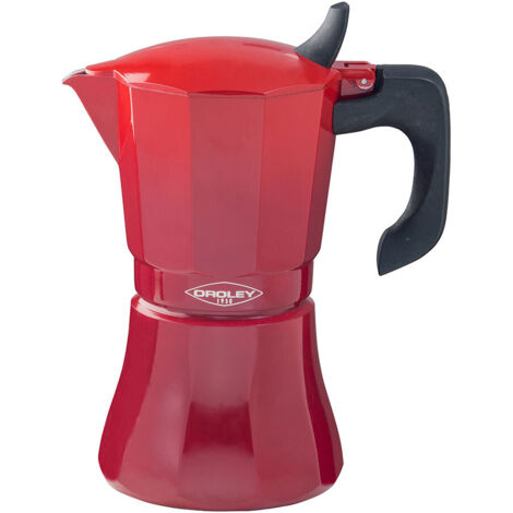 Kaffeemaschine aus Aluminium für 6 Tassen Modell: "Petra" Oroley, Farbe Rot.