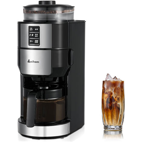 Kaffeemaschine mit Mahlwerk Automatische Kaffeemaschine Filter mit integriertem Mahlwerk Kaffeemühle für Kaffeebohnen Kapazität 0.95L Schwarz & Grau