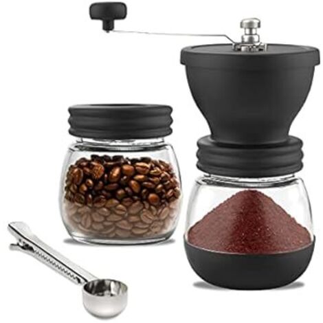Kaffeemühle - Manuelle Handmühle mit Keramikmahlwerk, verstellbarer Mahlgrad, zwei Glasbehälter