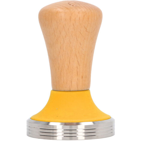 Kaffeestempel aus lebensmittelechtem Holz, langlebig und rostfrei, leicht zu reinigen, mit ergonomischem Griff für Baristas, Durchmesser 51 mm/2,0 Zoll, gelbe Farbe.