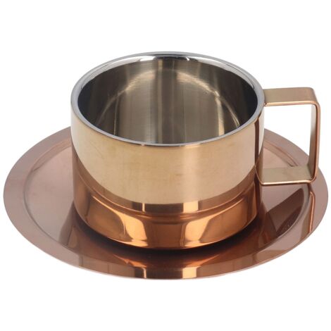 Kaffeetasse aus Edelstahl 304 mit Untertasse, schlichtes und raffiniertes Design, roségoldene Farbe für den Innen- und Außenbereich.