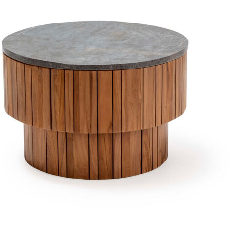 Kaffeetisch 70x70x45 braunes Holz / Außengrau Stein / Möbel für alle Stile, um zu Hause eine Note zu verleihen