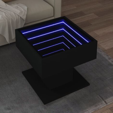 Kaffeetisch mit LED schwarz 50x50x45 cm aus Spanplatte