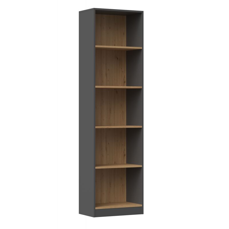 KAFFI - Bibliothèque style scandinave salon - 50x30x181 - 5 tablettes - Étagère à livres Gris anthracite&Chêne