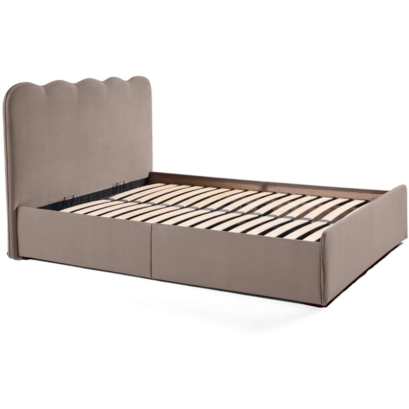 Kahlo - lit coffre - 140x190 - en velours - sommier inclus - taupe