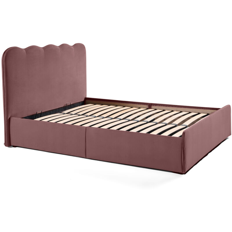 Bestmobilier - Kahlo - lit coffre - 160x200 - en velours - sommier inclus - rose