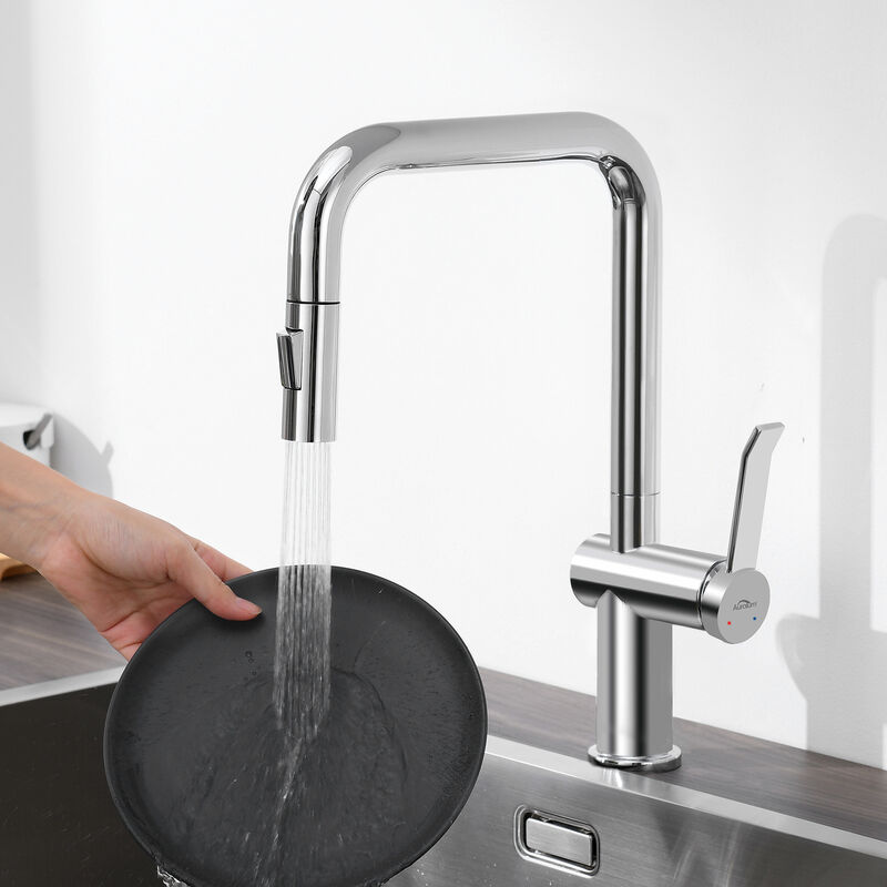 Kaibor - Auralum Mitigeur de Cuisine avec 2 Modes Jet, Douchette extractible, Robinet Cuisine Chromé Rotatif à 360°, Eau froide et chaude Réglable