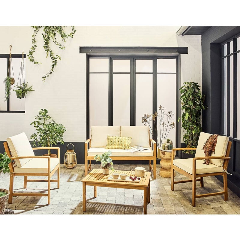 Bestmobilier - Kaili – salon de jardin en bois massif d'acacia - 4 places – coussins beige