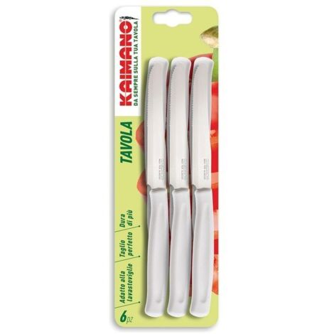 Kaimano Dinamik, set 6 coltelli bianco lama metà seghetto, manico plastica prodotto in Italia