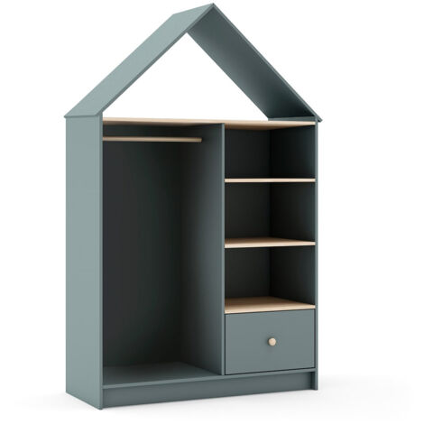 KAINA - Dressing Cabane Enfant MDF et Pin Coloris Gris Vert et Naturel