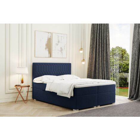 Kaiser Möbel Boxspringbett mit bettkasten und matratze + topper RIMINI stoff Riviera Blau 120x200 cm