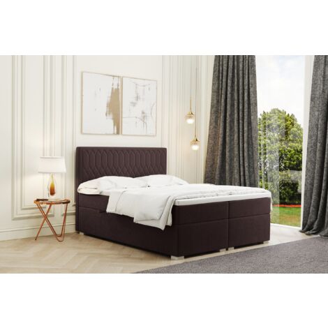 Kaiser Möbel Boxspringbett mit bettkasten und matratze + topper RIMINI stoff Riviera Braun 140x200 c