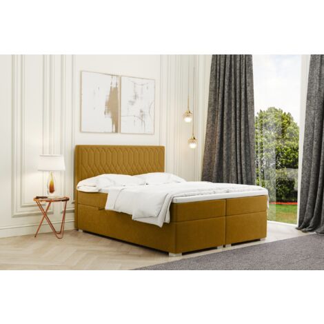 Kaiser Möbel Boxspringbett mit bettkasten und matratze + topper RIMINI stoff Riviera Gelb 140x200 cm