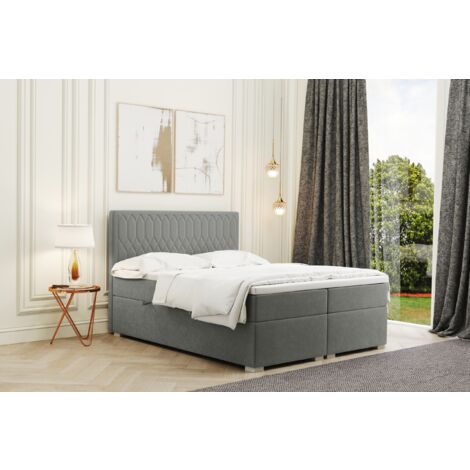 Kaiser Möbel Boxspringbett mit bettkasten und matratze + topper RIMINI stoff Riviera Grau 140x200 cm