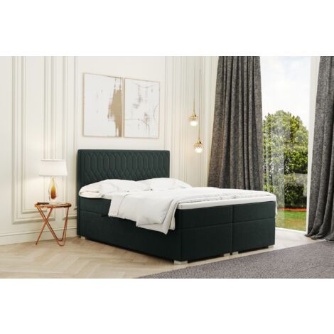 Kaiser Möbel Boxspringbett mit bettkasten und matratze + topper RIMINI stoff Riviera Grün 120x200 cm