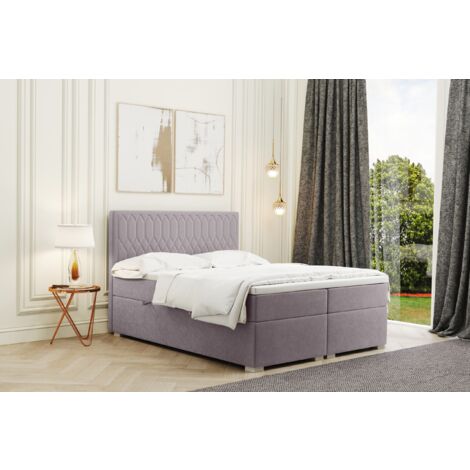 Kaiser Möbel Boxspringbett mit bettkasten und matratze + topper RIMINI stoff Riviera Lila 140x200 cm