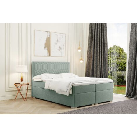 Kaiser Möbel Boxspringbett mit bettkasten und matratze + topper RIMINI stoff Riviera Mintz 180x200 c