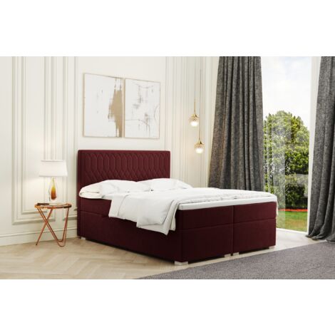 Kaiser Möbel Boxspringbett mit bettkasten und matratze + topper RIMINI stoff Riviera Rotwein 180x200