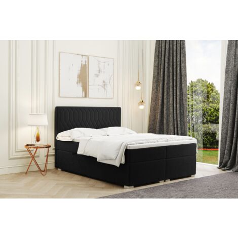 Kaiser Möbel Boxspringbett mit bettkasten und matratze + topper RIMINI stoff Riviera Schwarz 140x200