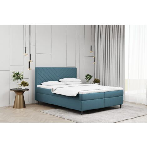 Kaiser Möbel Boxspringbett mit matratze und bettkasten, Schlafbett Vero Blau 180x200 cm
