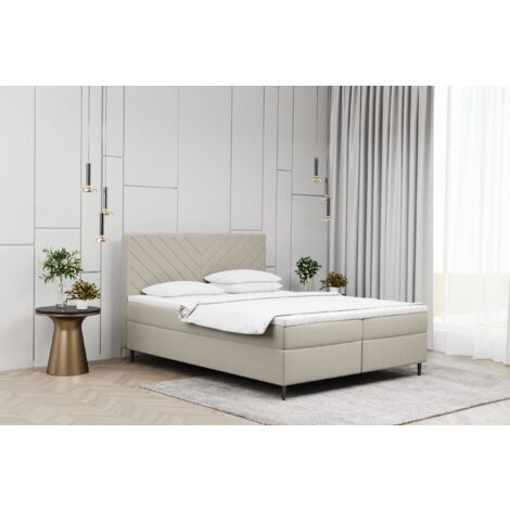Kaiser Möbel Boxspringbett mit matratze und bettkasten, Schlafbett Vero Ecru 160x200 cm