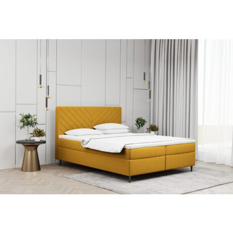 Kaiser Möbel Boxspringbett mit matratze und bettkasten, Schlafbett Vero Gelb 160x200 cm