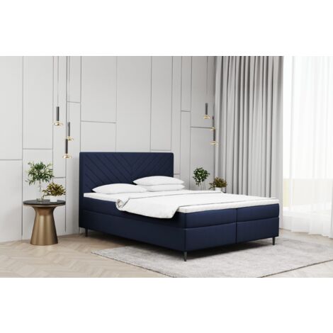 Kaiser Möbel Boxspringbett mit matratze und bettkasten, Schlafbett Vero Marineblau 140x200 cm