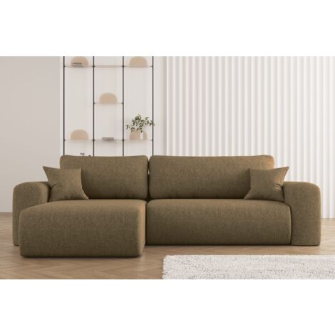 Kaiser Möbel Ecksofa mit Schlaffunktion, L-förmiges Sofa,Capri Stoff Neve Links Hellbraun
