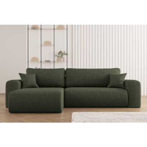 Kaiser Möbel Ecksofa mit Schlaffunktion, L-förmiges Sofa,Capri Stoff Neve Links Olive