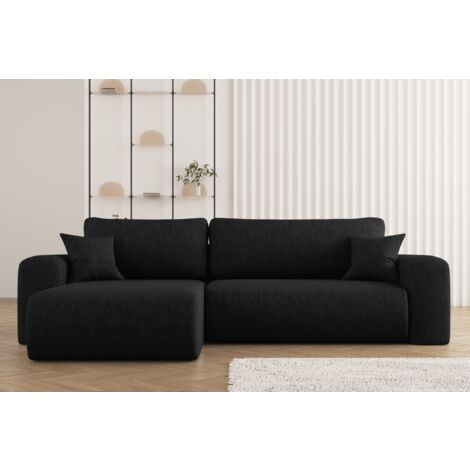 Kaiser Möbel Ecksofa mit Schlaffunktion, L-förmiges Sofa,Capri Stoff Neve Links Schwarz