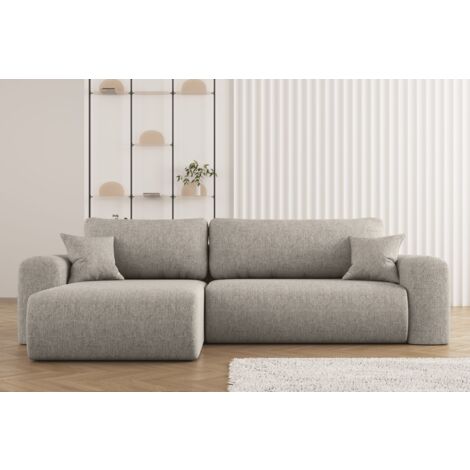 Kaiser Möbel Ecksofa mit Schlaffunktion, L-förmiges Sofa,Capri Stoff Neve Rechts Dunkelbeige