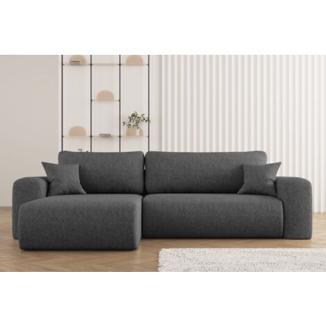 Kaiser Möbel Ecksofa mit Schlaffunktion, L-förmiges Sofa,Capri Stoff Neve Rechts Dunkelgrau