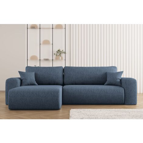 Kaiser Möbel Ecksofa mit Schlaffunktion,L-förmiges Sofa, Capri Stoff Neve Links Blau
