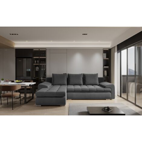 Kaiser Möbel Elegantes und modernes Ecksofa TOMI Castel Dunkelgrau Links