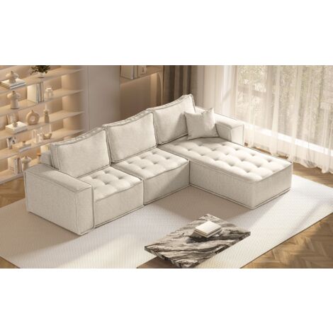 Kaiser Möbel L-förmige Bohoo-Maxi-Ecke in zeitlosem Design Hellbeige Rechts