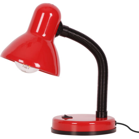 KAJA CARIBA K-MT-203 Metal Desk Lamp, Red/Black Task Table Light, E27 Socket (Max 25W), IP20 Indoor Reading/Study Lamp for Office, Bedroom, Modern Industrial Decor