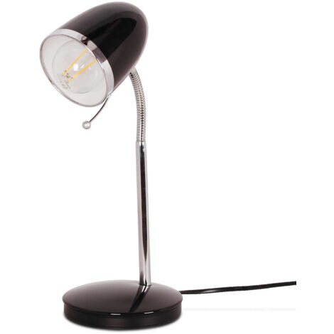 Kaja Kajtek K-MT-200 Black Metal Desk Lamp with Chrome Accents, Adjustable Study/Reading Light, E27 Bulb Socket Max 40W, Inline Cord Switch, 36 cm Height