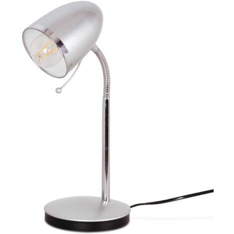 Kaja KAJTEK K-MT-200 Silver/Chrome Metal Desk Lamp for Study & Reading, Adjustable Head, E27 Socket 40W, Inline Cable Switch, IP20, 36cm Height