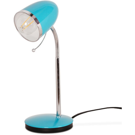 KAJA KAJTEK K-MT-200 Turquoise & Chrome Metal Desk Lamp for Study/School, Adjustable Head Task Light, E27 Socket (Max 40W), 160cm Cord Switch, IP20 Indoor