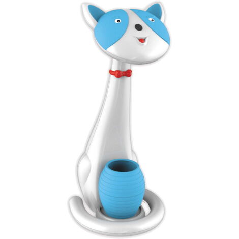 Kaja KOTEK K-BL1605 Kids LED Desk Lamp Blue/White Cat Design, Touch Dimmable 6W 530lm, Adjustable Head, 3000-6000K CCT, with Stationery Holder for Study Desk or Bedside