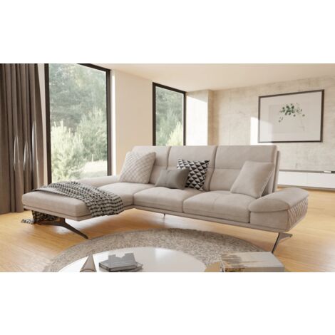 Kaja - Modernes Ecksofa mit Ottomane und Hohe schwarze Metall Füße in Beige Samt-Stoff