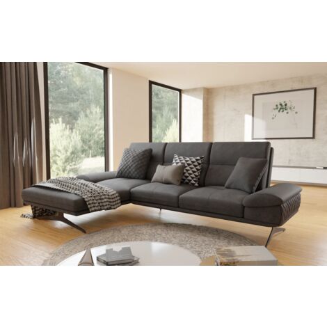 Kaja - Modernes Ecksofa mit Ottomane und Hohe schwarze Metall Füße in Schwarz Samt-Stoff