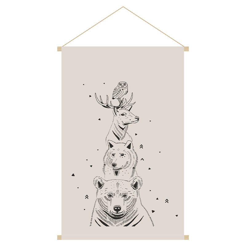 Kakemono enfant tableau en toile suspendue illustration animaux de la forêt L40 x H60 cm buddy