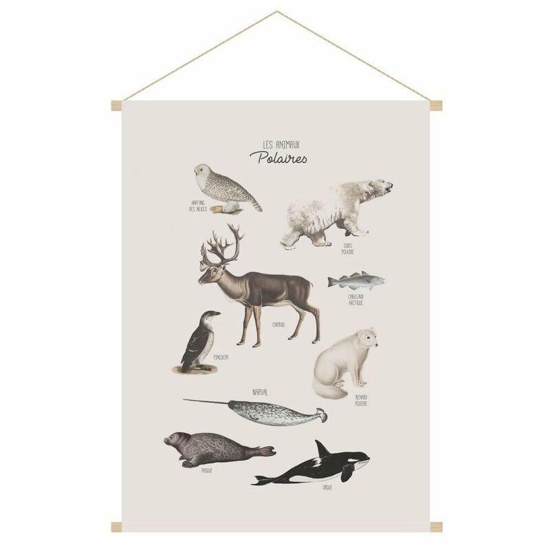 Kakemono enfant tableau en toile suspendue illustration animaux polaires L40 x H60 cm polar