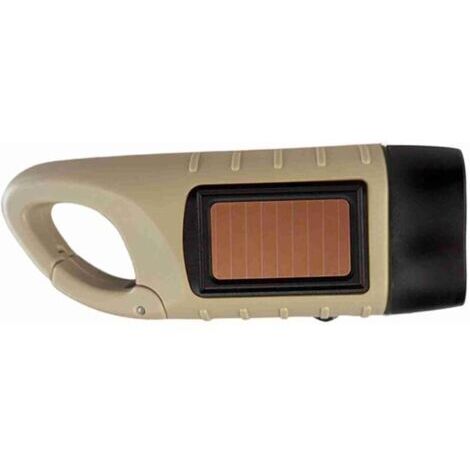 (Kaki) Lampe de Poche Lanterne Dynamo à Manivelle à énergie Solaire avec Mousqueton Double Source d'alimentation pour Camping Randonnée d'urgence